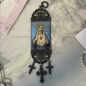 Vintage Devotion to the immaculate heart Tapestry with Crosses wall piece
